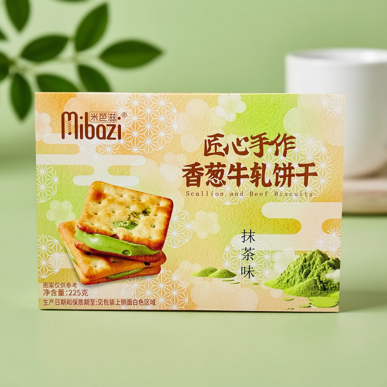 米芭滋香葱牛轧饼干抹茶味夹心苏打饼干盒装下午茶办公室休闲零食