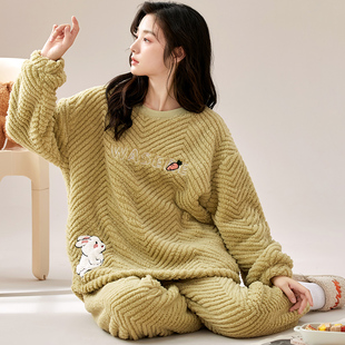 珊瑚绒大码睡衣秋冬女200斤胖妹妹加肥加大冬季家套装居服可外穿