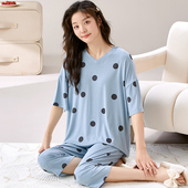 睡衣女加肥大码 夏季 短袖 莫代尔七分裤 200斤胖mm家居服两件套 薄款