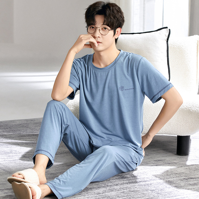 莫代尔睡衣男士春夏季短袖长裤夏天男款家居服休闲加大码冰丝套装