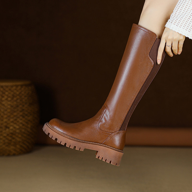 断码清仓~爆款！不挑腿围骑士靴~格子家手工真皮大筒围圆头厚底,女鞋,骑士靴,淘宝优惠券,粉丝福利购,淘宝优惠卷