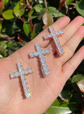 美式方钻倒逆十字架吊坠嘻哈rapper同款叠戴十字架项链隐藏扣