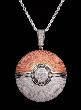 姜云升同款满钻精灵球吊坠项链 内置皮卡丘嘻哈卡通个性情侣饰品