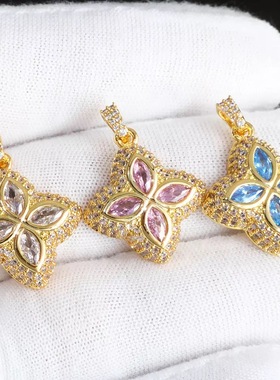 欧美嘻哈满钻四叶草项链高级感轻奢小众锁骨链情侣七夕礼物