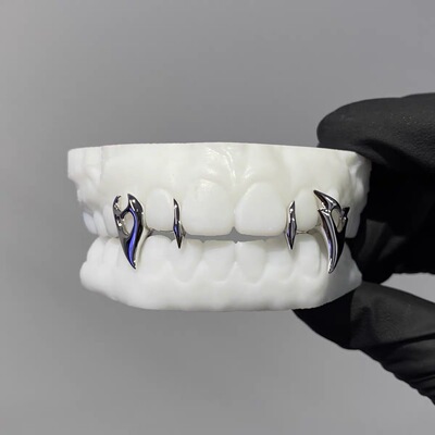 ICED饰品925银光面爱心4齿定制嘻哈牙饰牙套GRILLZ