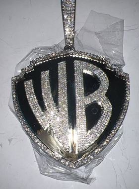 ICED饰品定制HB字母盾牌满钻银莫桑钻镶嵌百搭时尚潮流项链