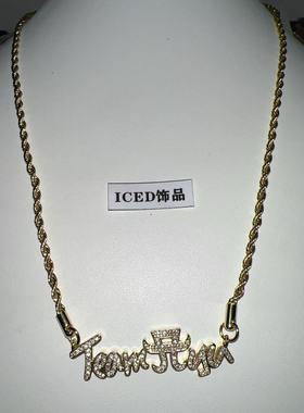 日韩流行饰品明星滨崎步周边同款AYU字母满钻金色百搭项链