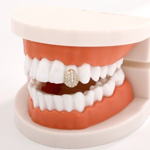 ICED饰品满钻锆石牙套grillz水滴单颗金牙TEMU万圣节个性牙饰