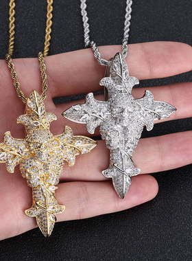 骷髅十字架吊坠项链欧美嘻哈潮流时尚个性百搭设计感ins男