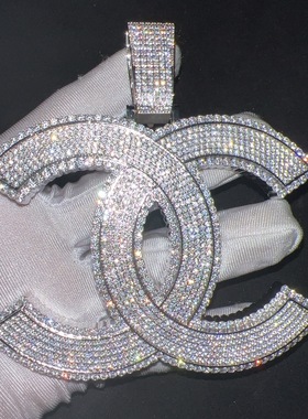 Central Cee同款超大号满钻字母双C吊坠 满钻镶嵌吊坠嘻哈饰品