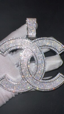 Central Cee同款超大号满钻字母双C吊坠 满钻镶嵌吊坠嘻哈饰品