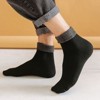 厚袜子男士冬季加厚保暖羊羔绒棉质黑色防臭中筒袜抗寒加绒雪地袜