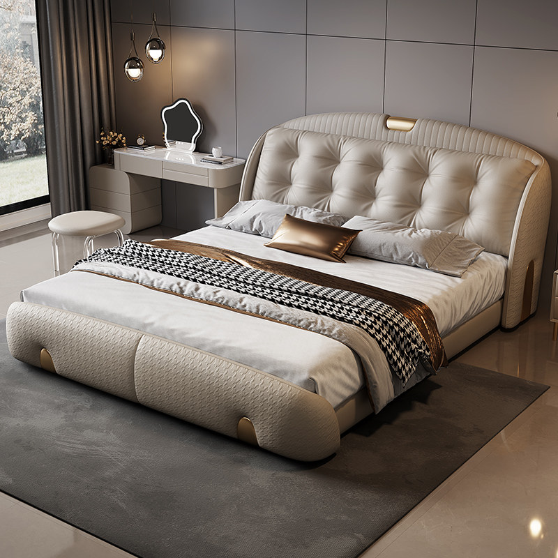 现代简约轻奢真皮床2026年新款主卧大床意式豪华大气嵌入式婚床