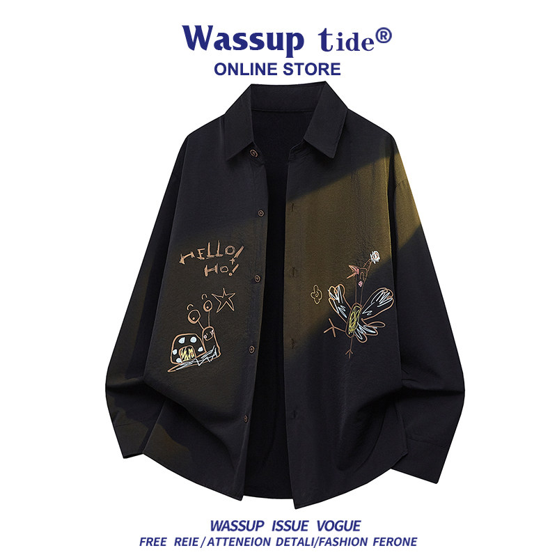 WASSUP TIDE秋季新款时尚涂鸦印花衬衫外套男女同款潮流休闲上衣