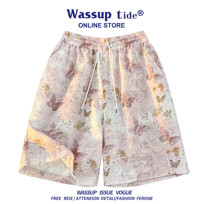 WASSUP TIDE夏季新款多巴胺短裤时尚提花冰丝裤透气舒适男女情侣