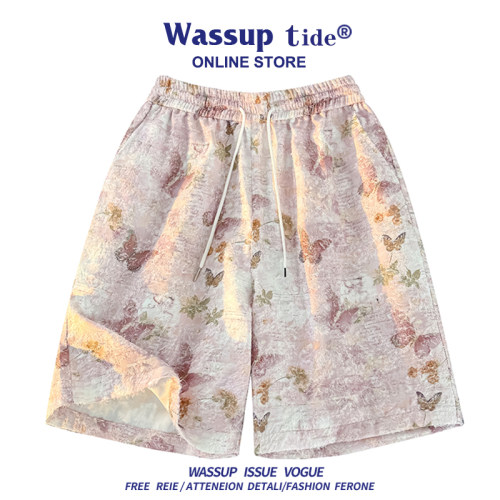 WASSUP TIDE夏季新款多巴胺短裤时尚提花冰丝裤透气舒适男女情侣