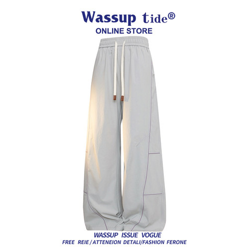 WASSUP TIDE 夏季百搭多巴胺宽松休闲长裤抽绳冰丝裤子情侣时尚裤