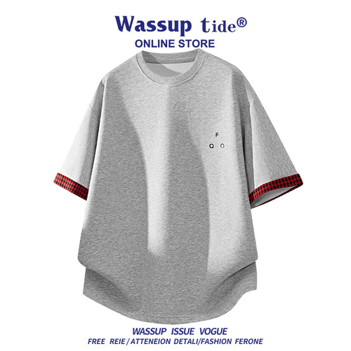 WASSUP TIDE新款夏季时尚宽松透气华棉短袖多巴胺字母印花T恤男潮