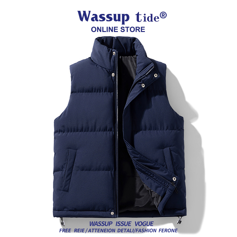 WASSUP TIDE冬季棉马甲男加绒保暖背心内搭立领马夹男装坎肩外套