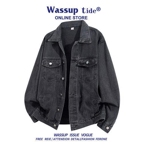 WASSUP TIDE美式复古休闲牛仔外套男士秋季新款百搭宽松夹克上衣
