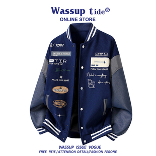 WASSUP TIDE秋冬时尚爆款棒球服美式潮牌刺绣夹克设计感上衣男款