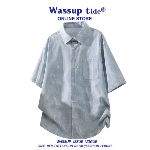 WASSUP TIDE夏季新款温柔优雅风简约时尚衬衫短袖男女情侣百搭T恤