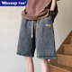 牛仔裤 WASSUPTIDE夏季 帅气设计 五分裤 抽绳字母宽松美式 短裤 休闲裤