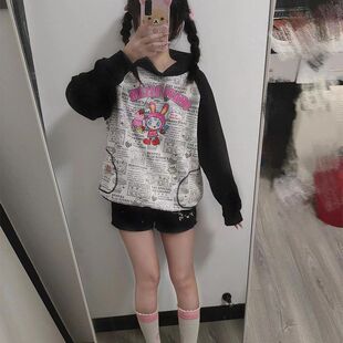 可爱复刻上衣宽松mezzopiano复古日系 卡通秋冬卫衣童趣连帽