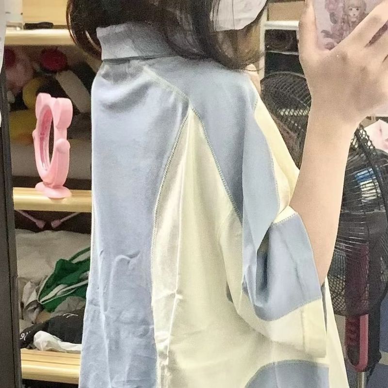 olo夏季宽松色拼接拉链女ins撞