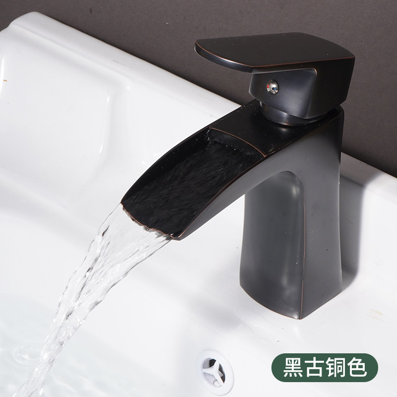 美式黑古铜色瀑布水龙头台盆洗脸盆卫生间浴室柜面盆冷热龙头全铜