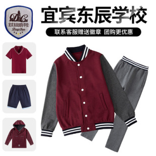 枣红棒球服 短袖 T恤校服套装 宜宾东辰学校 中小学生 校徽现货