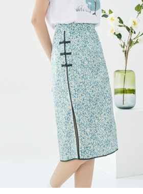 爱衣服季百搭新款复古高腰碎花雪纺中长半裙 1522E-N18492-