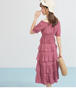 女 连衣新款 套装 气质一字肩上衣高腰蛋糕裙时尚 活动一天 韩版