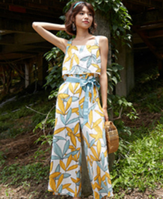 连衣裙裙爱衣服季新款韩版碎花高腰阔腿连体裤女B7700-百搭连衣裙