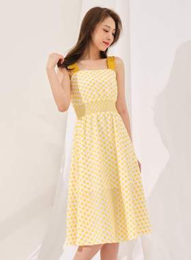 爱衣服季百搭时尚小清新印花桔梗背带高腰裙女1328A-N17425