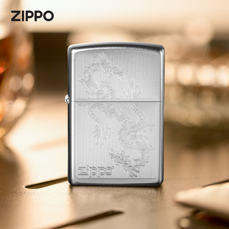 Zippo打火机缎砂镀铬-双龙会