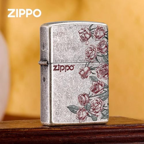 芝宝Zippo之宝打火机古银彩印热恋玫瑰正品煤油防风打火机收藏