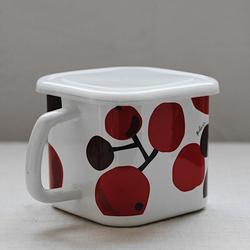 良元静品 红樱桃方形把手搪瓷储物杯泡面碗 密封罐 保鲜猪油盒
