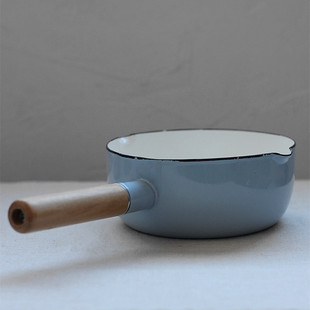 雪平锅式清新蓝色搪瓷煮面锅 日式野田风汤锅 出口实木柄珐琅水舀