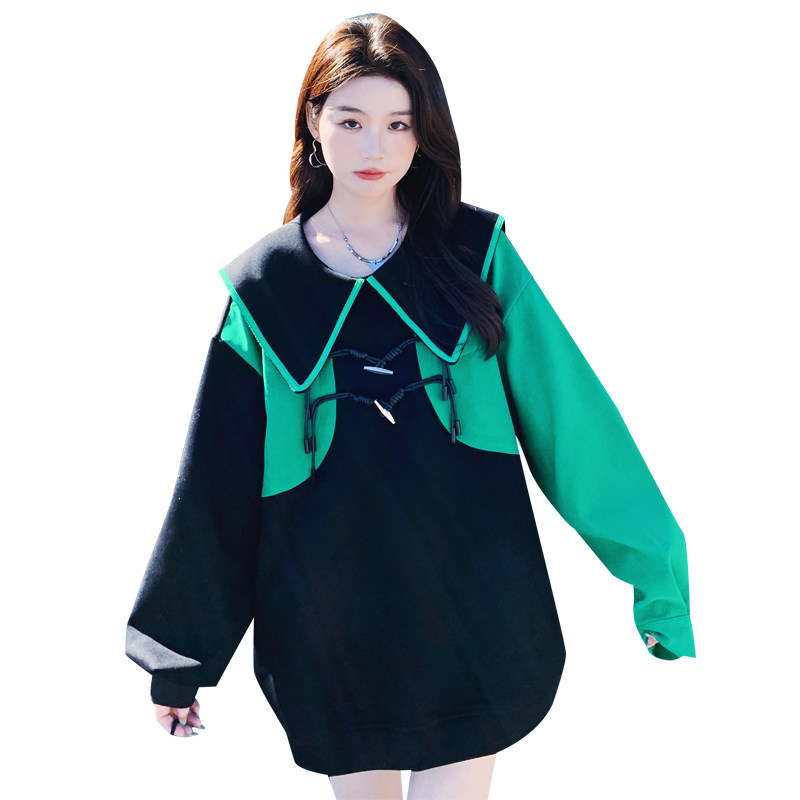 娃娃领卫衣连衣裙女春秋新款韩版气质宽松显瘦拼接小个子长袖上衣,女装卫衣/绒衫,浙宝089