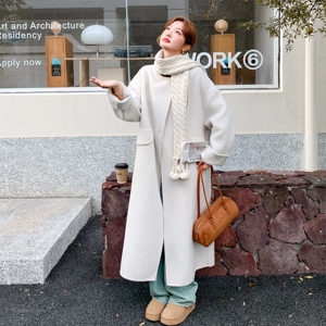 白色长款双面羊绒大衣女2025冬季新款韩系氛围感宽松百搭毛呢外套图片