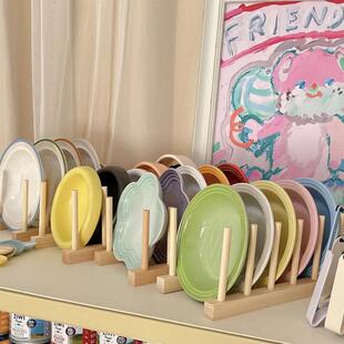 宠物餐盘收纳置物架BD飞碟碗碟子盘子陈列木头架子猫咪狗狗碗架