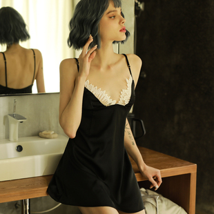 夏季 冰丝薄高级感轻奢风女人味黑色吊带睡裙 2026新款 性感睡衣女款