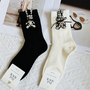 中筒袜长筒袜 韩国重工亮钻兔子手工饰品袜百搭个性 袜子女夏季 新款