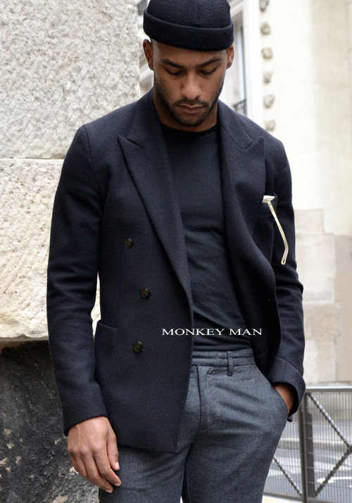 男士欧美风英伦戗驳领羊毛呢休闲西装双排扣大码修身呢子西服外套