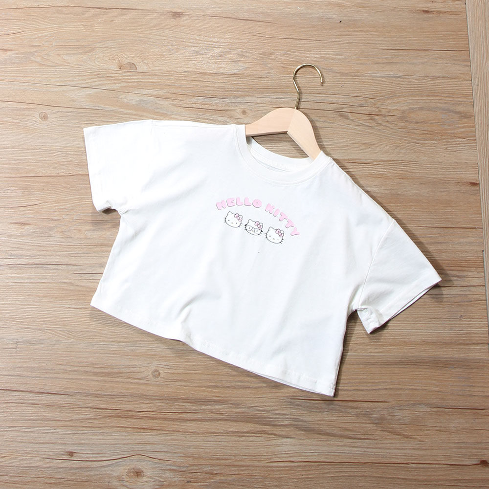 外贸尾货2026夏季新款女童中大童短款T恤圆领卡通时尚短袖上衣