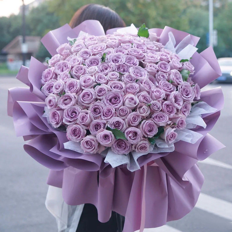 七夕情人节99朵紫玫瑰花束厦门鲜花速递同城福州漳州泉州花店送花
