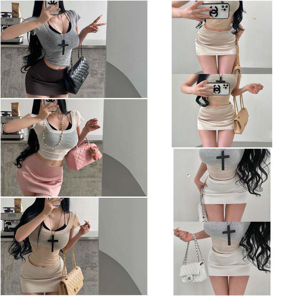 YoungGirlDay御姐纯欲性感低腰带安全裤防走光缎面包臀半身裙短裙