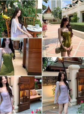 YOLI张宥利 纳斯女神 紫色洋装女春纯欲风减龄修身显瘦吊带短裙