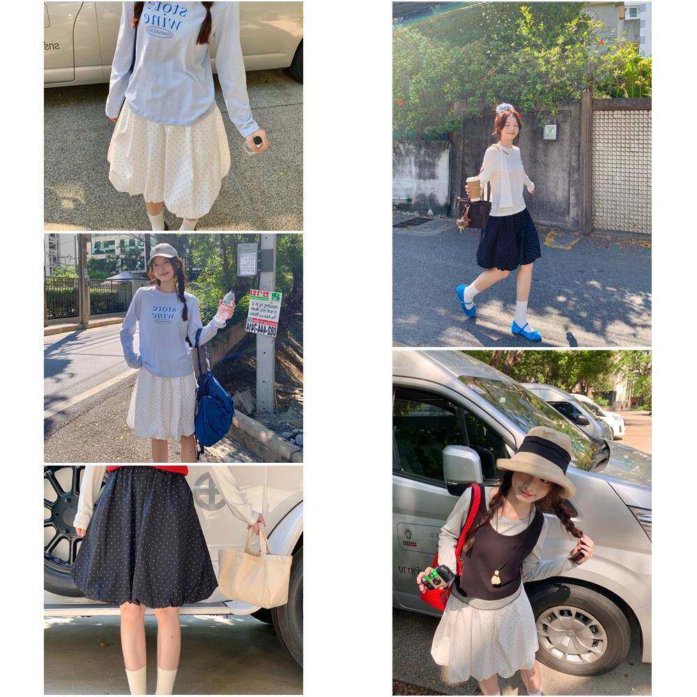 芝士兔 蓬蓬波点半身裙女韩系2026新款甜美高腰花苞裙显瘦中裙子